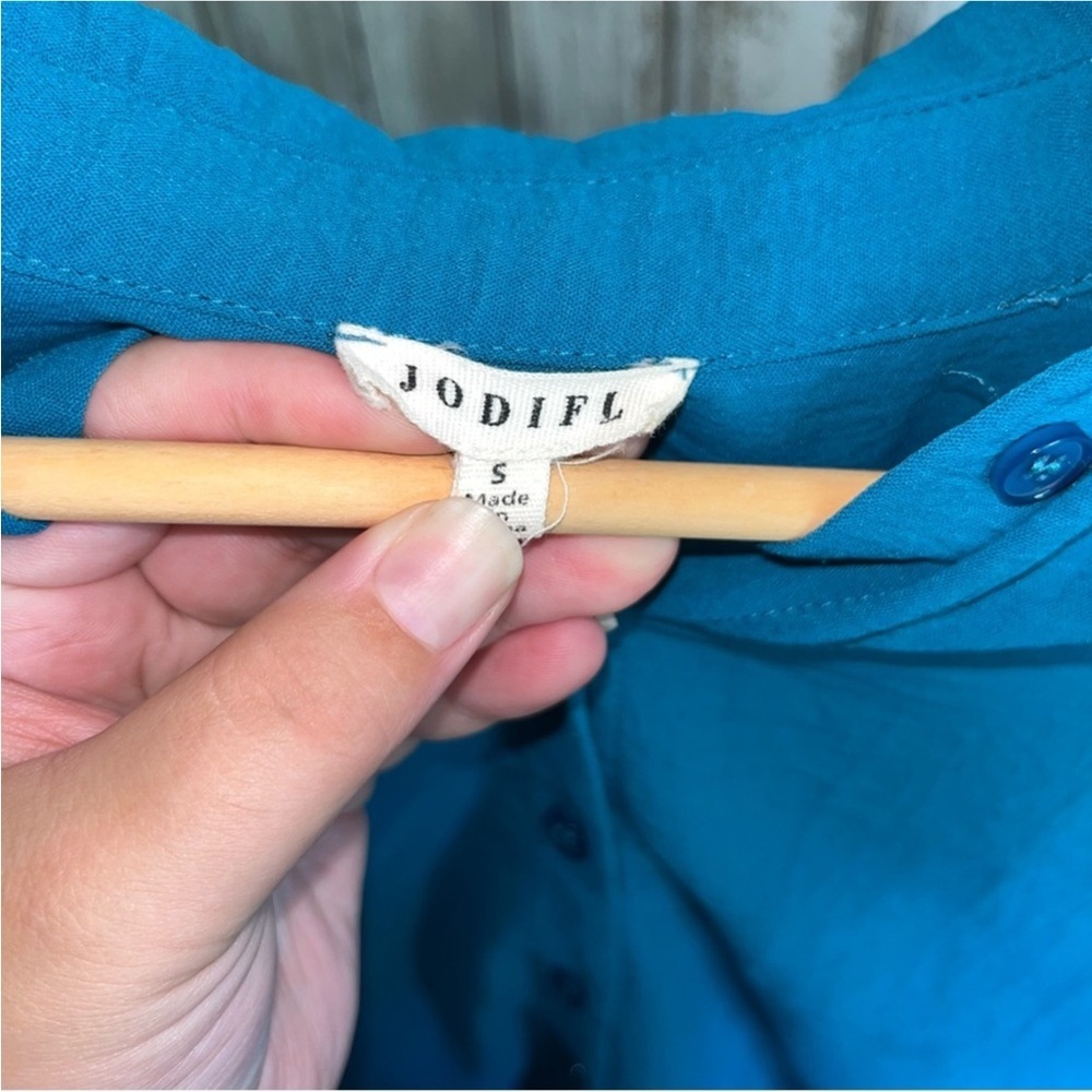 Jodifl Oversized Teal Blue Button Down - Picture 4 of 4